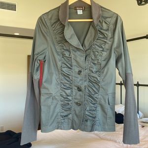 XCVI Jacket Olive Grey Ruched Front Button Up Size Large